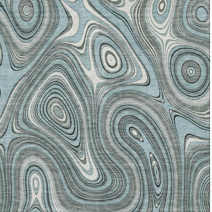 10' X 14' Geometric Washable Area Rug With UV Protection (717741) - Sky Blue / Ivory