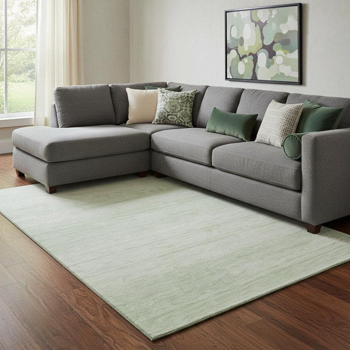 10' X 14' Striped Washable Area Rug With UV Protection (668155) - Mint Green / Ivory