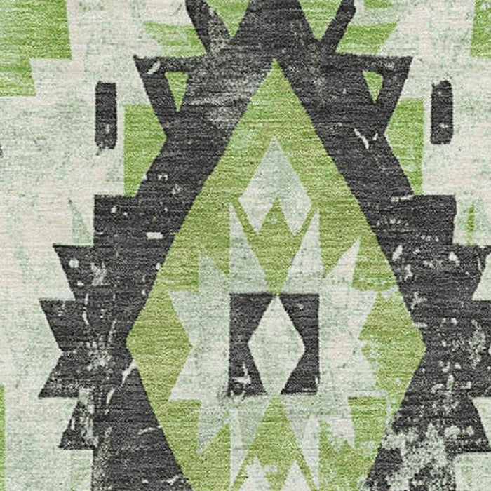 10' X 14' Southwestern Washable Area Rug With UV Protection (706589) - Artichoke Green / Charcoal / Ivory