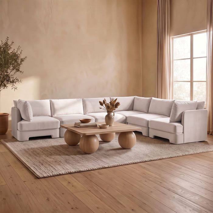 Meridian Furniture Hammond velvet performance fabric 6-piece corner sectional with plush cushions and sleek upholstery in a modern living room