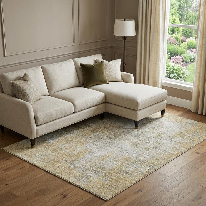 10' X 14' Abstract Washable Area Rug With UV Protection (674904) - Wheat / Ivory