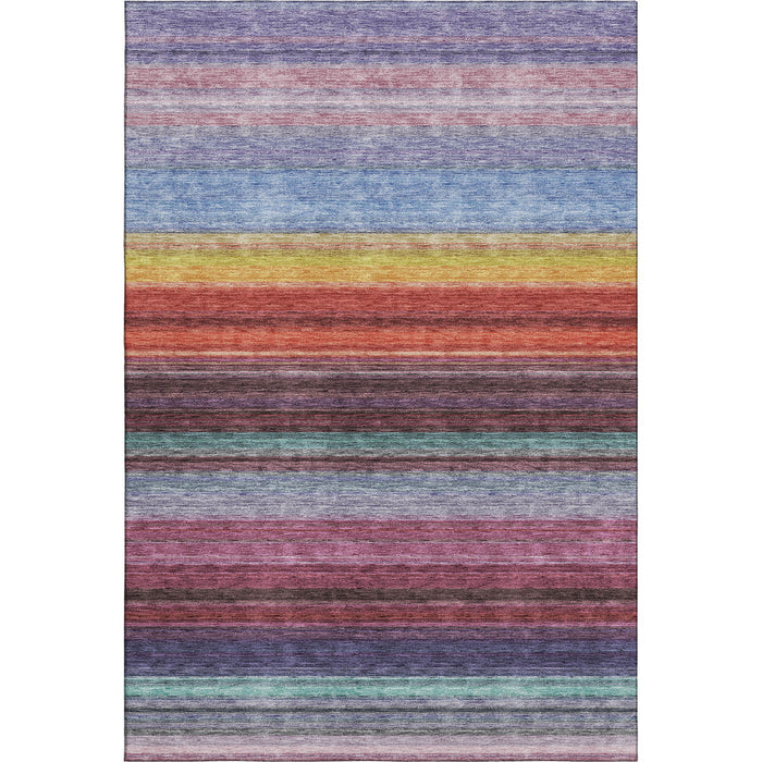 10' X 14' Striped Washable Area Rug With UV Protection (677309) - Lavender / Red / Orange