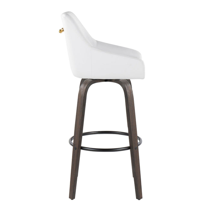 Hannah - 30" Fixed-Height Barstool With Swivel And Round Black Metal Footrest (Set of 2) - Walnut Glazed Wood