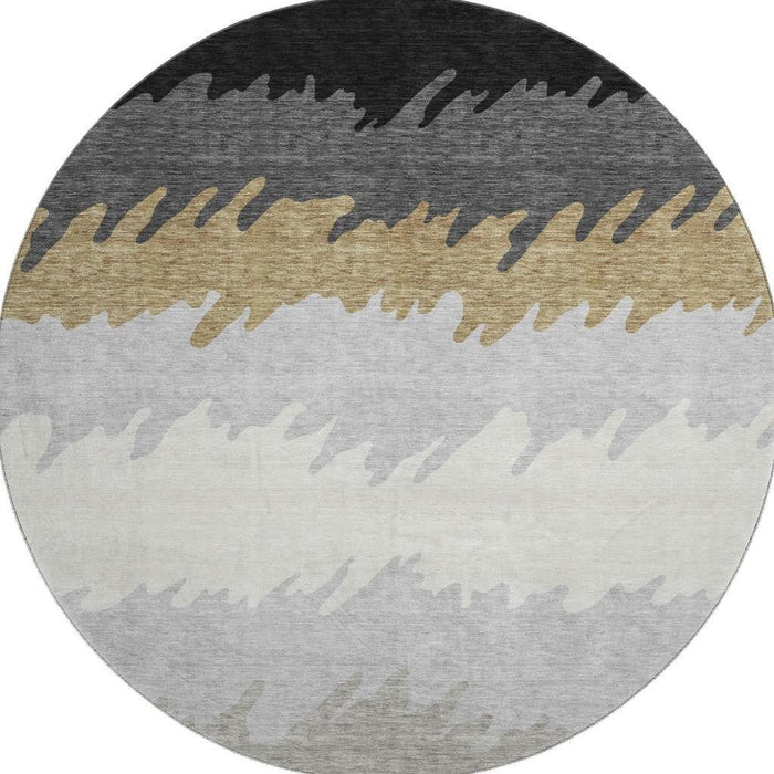 8' Transitional Striped Washable Round Rug With UV Protection - Black