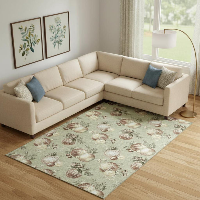 10' X 14' Polka Dot Washable Area Rug With UV Protection (702473) - Artichoke Green / Brown / Beige