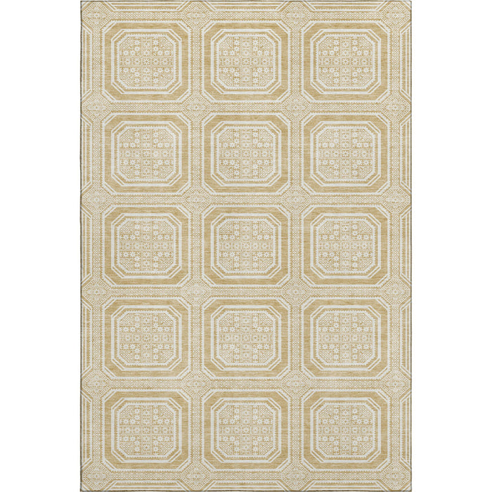 10' X 14' Geometric Washable Area Rug With UV Protection (693792) - Gold / Ivory