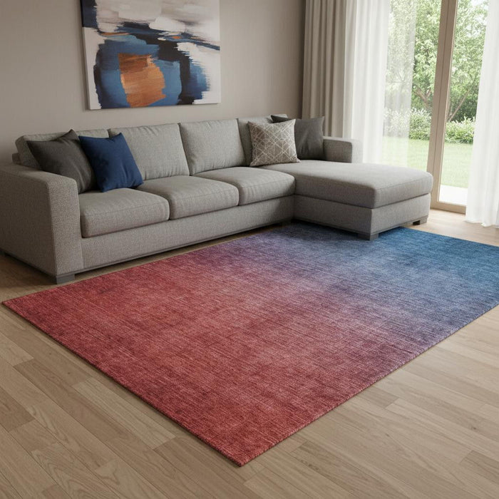 8' X 10' Ombre Washable Area Rug With UV Protection (650390) - Navy Blue / Red