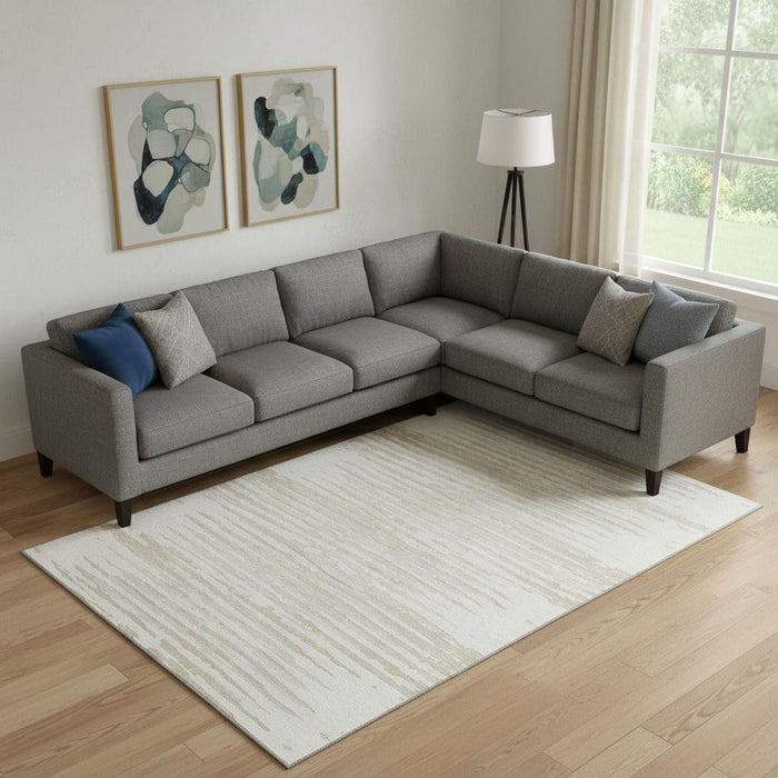 10' X 14' Striped Washable Area Rug With UV Protection (670567) - Ivory / Beige