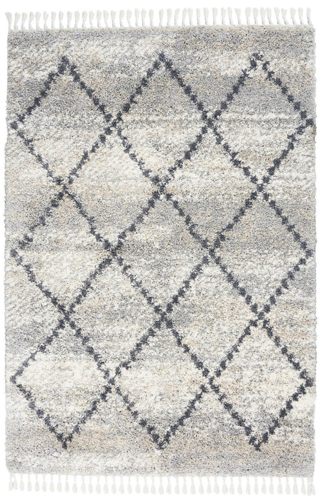 4' X 6' Geometric Shag Non Skid Area Rug With Fringe (552486) - Silver / Gray