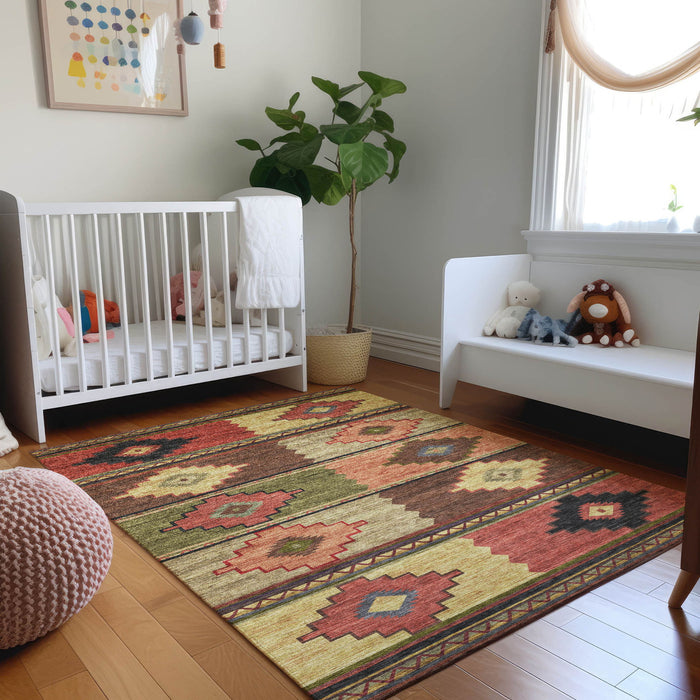 10' X 14' Geometric Washable Area Rug With UV Protection - Rust