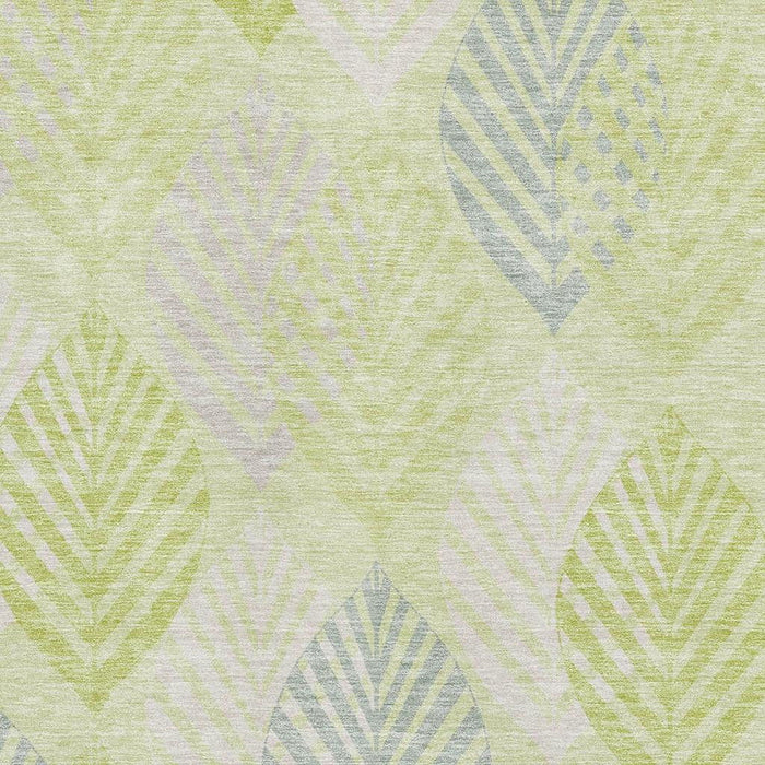 9' X 12' Transitional Floral Washable Area Rug With UV Protection - Artichoke Green