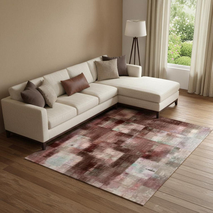 10' X 14' Geometric Washable Area Rug With UV Protection (710658) - Salmon / Beige