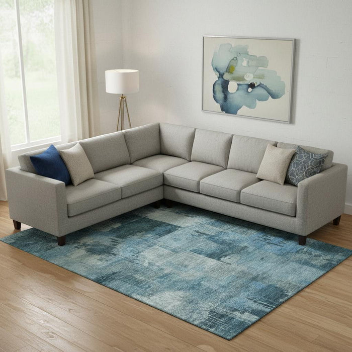 10' X 14' Abstract Washable Area Rug With UV Protection (717032) - Blue / Denim Blue