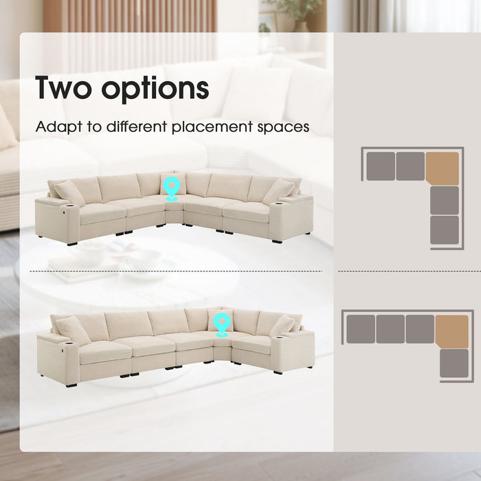 Giga convertible L-shaped sectional sofa with armrest storage, cup holders, USB charger, and oversized, modular, comfy design.