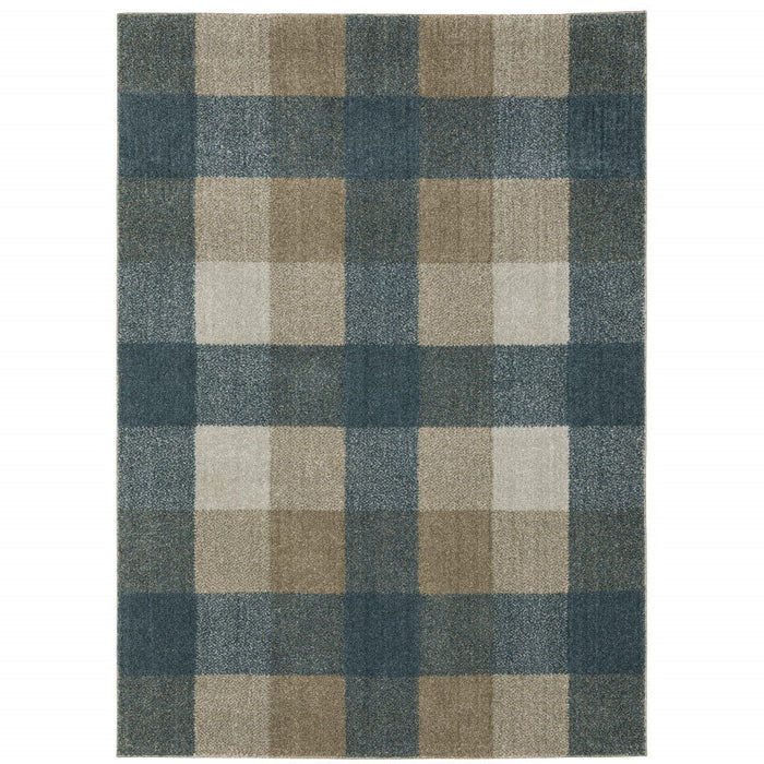 8' x 11' Geometric Power Loom Area Rug - Tan And Gray