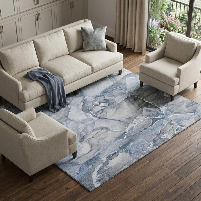 8' X 10' Abstract Washable Area Rug With UV Protection (647258) - Blue / Ivory