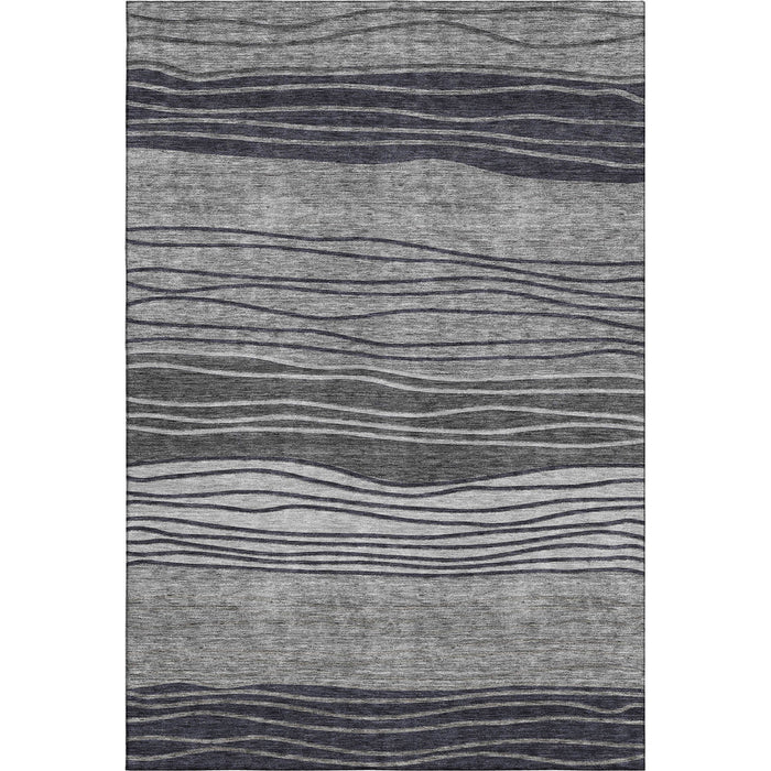10' X 14' Striped Washable Area Rug Polyester With UV Protection - Gray And Silver