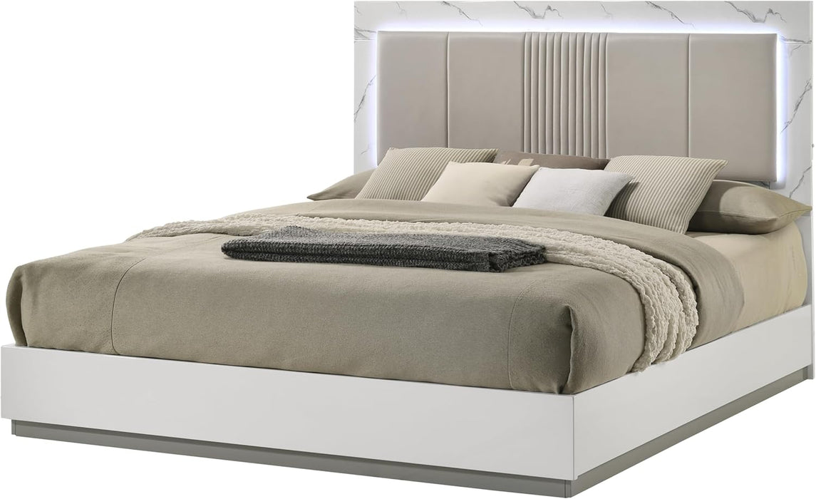 J & M Furniture Bianca King Bed in White & Grey