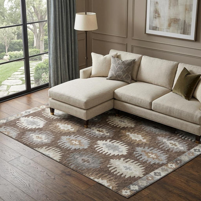 10' X 14' Southwestern Washable Area Rug With UV Protection (677615) - Brown / Taupe / Ivory
