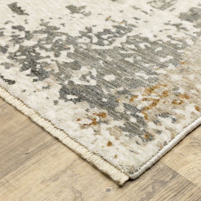 10' X 13' Abstract Distressed Area Rug With Fringe - Beige And Gray