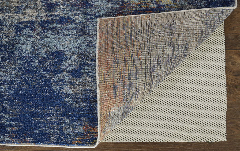 10' x 14' Abstract Power Loom Distressed Stain Resistant Area Rug - Ivory And Blue