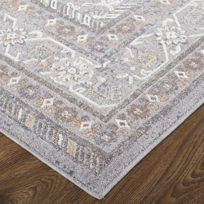 9' x 12' Floral Power Loom Stain Resistant Area Rug - Gray Orange And Ivory
