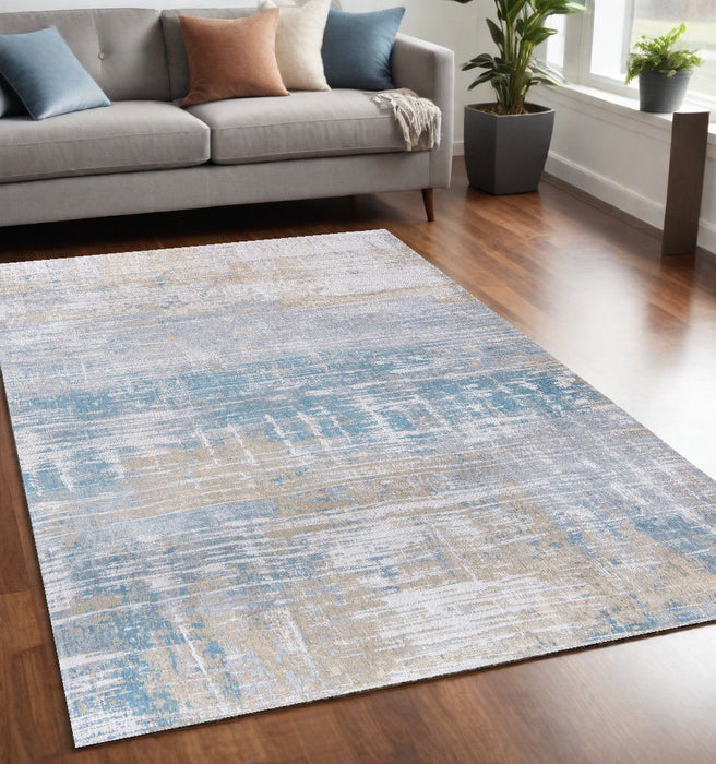 5' x 7' Abstract Non Skid Area Rug - Yellow And Blue