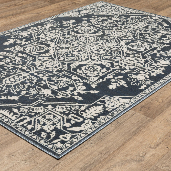 10' X 13' Oriental Area Rug - Blue / Ivory