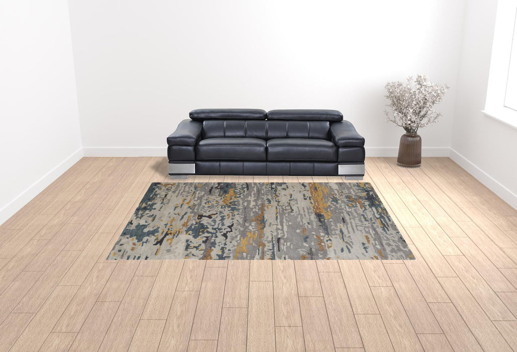 9' x 12' Wool Abstract Tufted Handmade Stain Resistant Area Rug - Gray Yellow And Blue