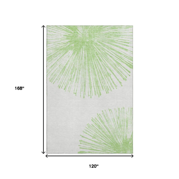 10' X 14' Abstract Washable Area Rug With UV Protection (653518) - Artichoke Green / Ivory