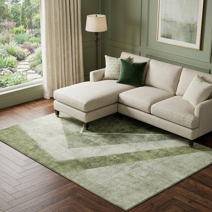 10' X 14' Geometric Washable Area Rug With UV Protection (655573) - Olive Green / Gray / Silver