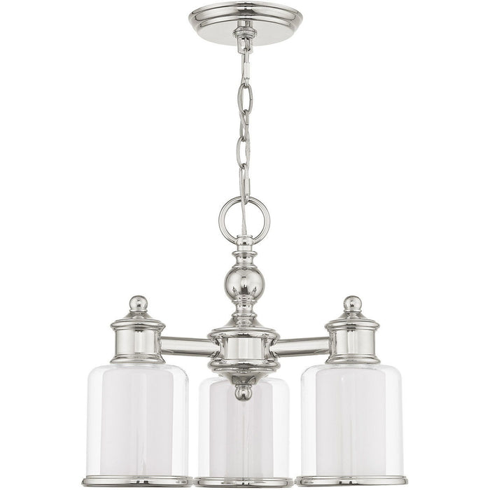 Three Light Metal Dimmable Chandelier With Shades - Nickel / Clear / Opal