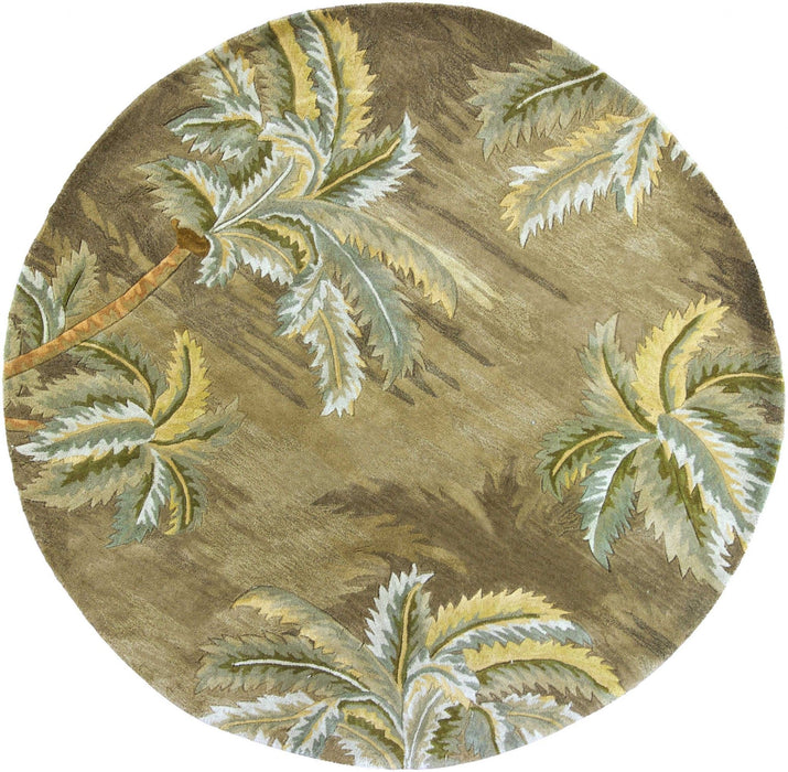 8' Hand Tufted Tropical Trees Round Indoor Area Rug - Moss Green