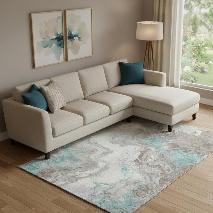 10' X 14' Abstract Washable Area Rug With UV Protection (705437) - Teal / Taupe / Ivory