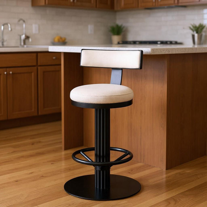 Linen Steel Counter Height Swivel Bar Chair - White / Black