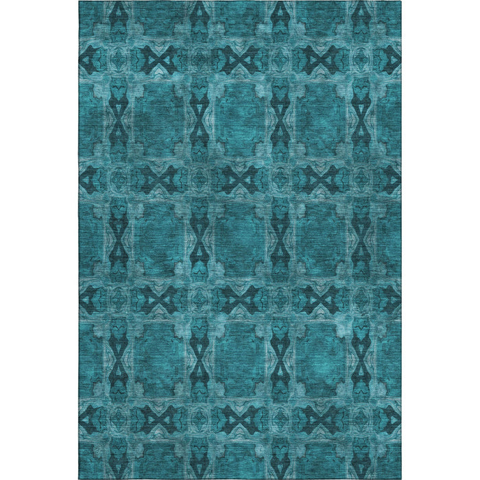 10' X 14' Floral Medallion Washable Area Rug With UV Protection (649522) - Teal / Gray