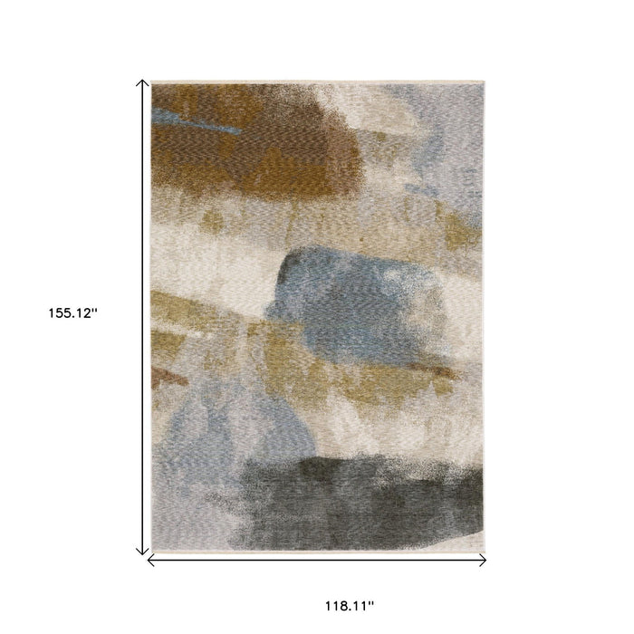 10' X 13' Abstract Distressed Area Rug With Fringe - Beige And Rust