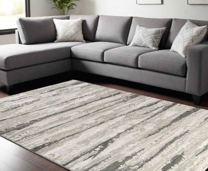9' X 12' Abstract Non Skid Area Rug - Beige / Gray