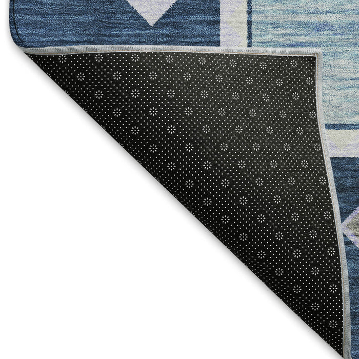 14' X 10' Southwest Geometric Washable Area Rug With UV Protection - Blue And Ivory