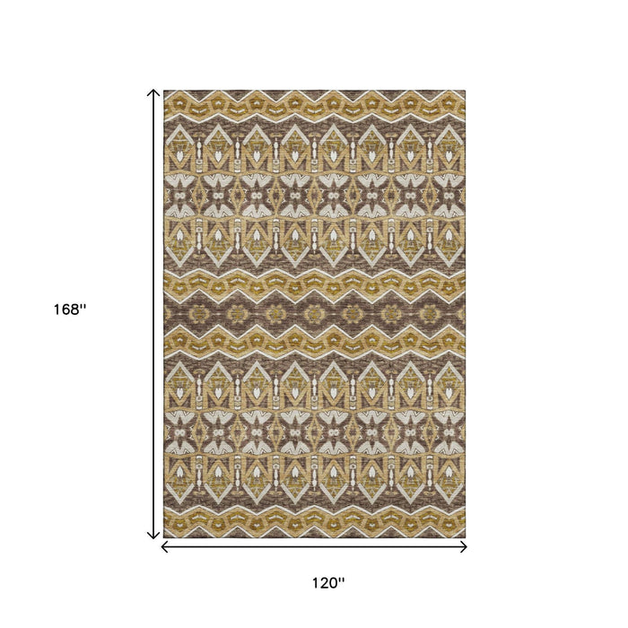 10' X 14' Moroccan Washable Area Rug With UV Protection (672272) - Gold / Brown / Ivory