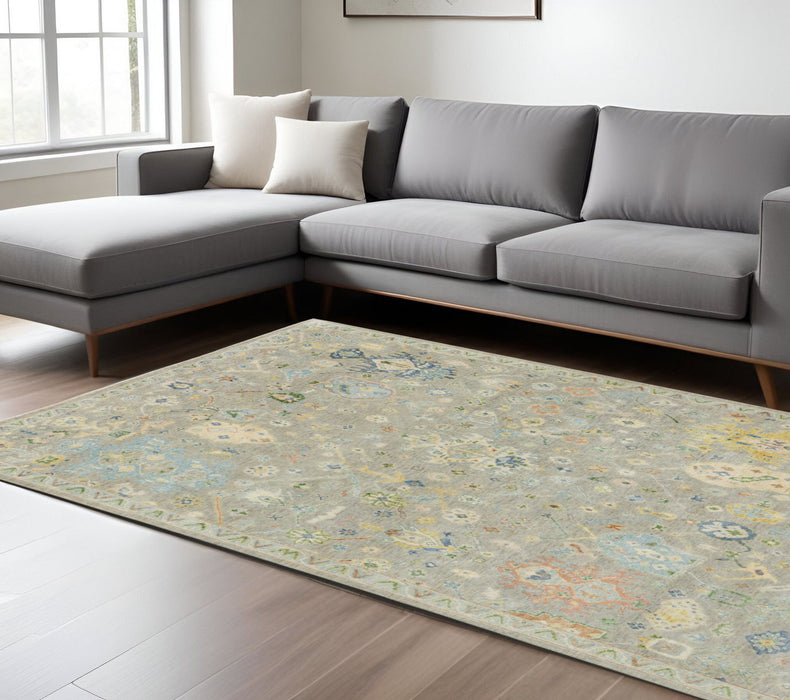8' X 10' Wool Oriental Hand Knotted Area Rug With Fringe - Gray / Yellow