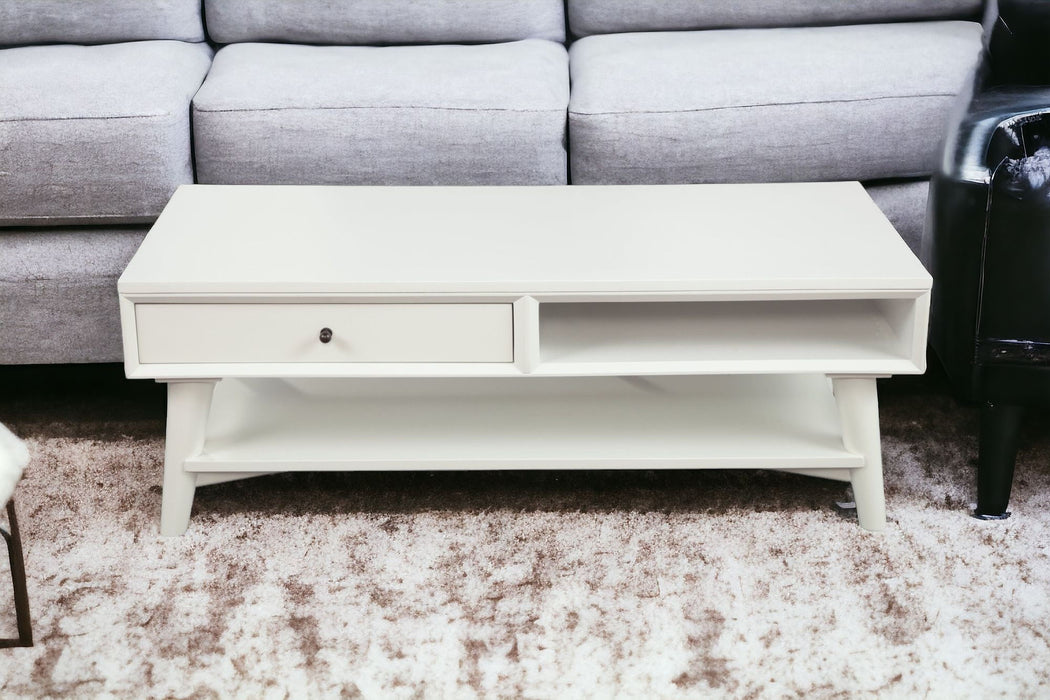 Solid And Manufactured Wood Coffee Table With Drawer - White
