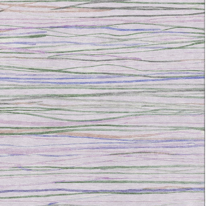 10' X 14' Striped Washable Area Rug With UV Protection (694719) - Lavender / Ivory / Green