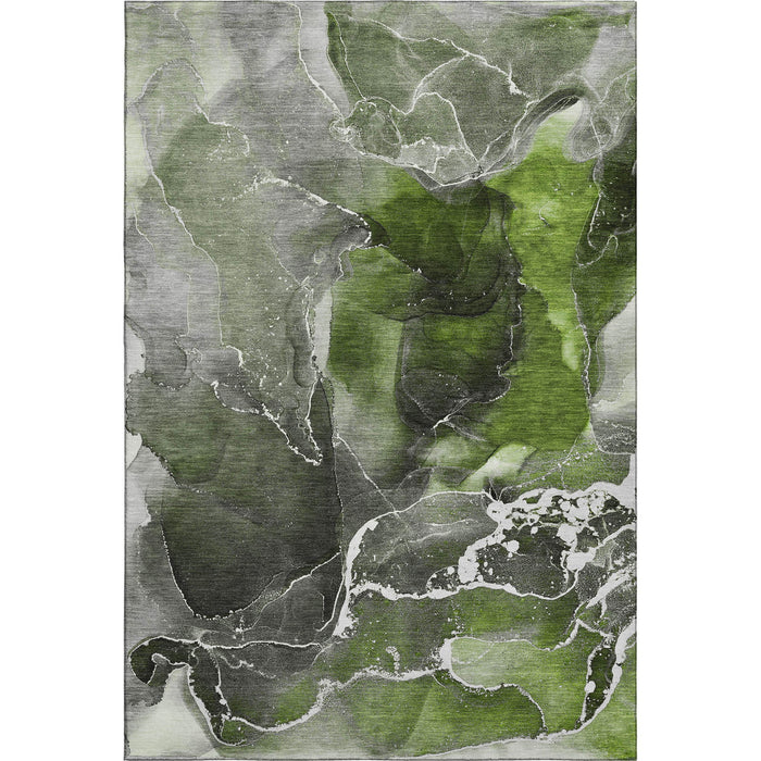3' X 5' Abstract Washable Area Rug With UV Protection (646675) - Green / Charcoal