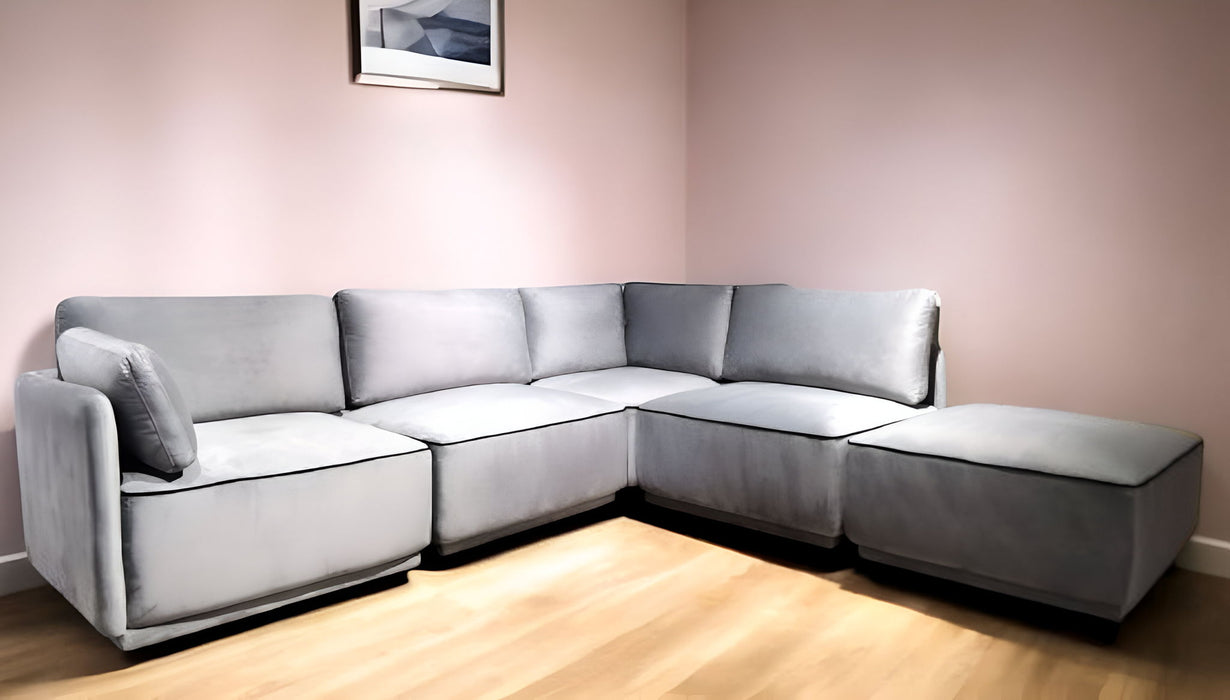 Modern Sectional Sofa With Ottoman - Light Gray