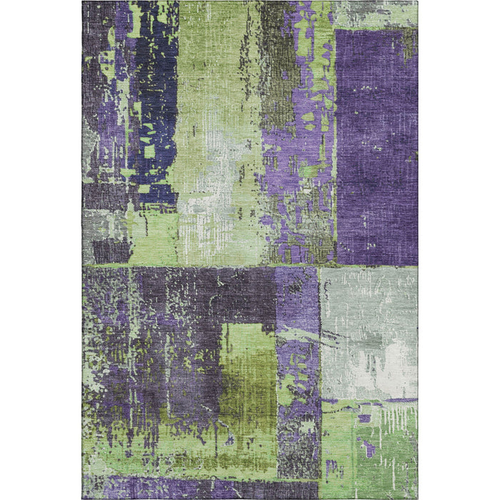 10' X 14' Abstract Washable Area Rug With UV Protection (706229) - Artichoke Green / Purple