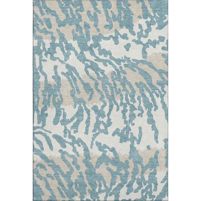 10' X 14' Animal Print Washable Area Rug With UV Protection (669492) - Teal / Ivory