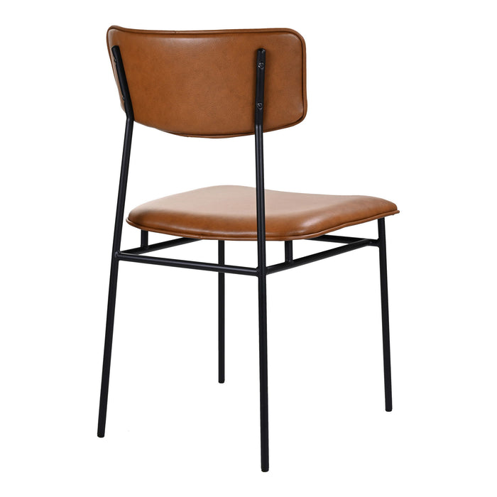 Upholstered Leather Open Back Dining Side Chair - Brown / Black