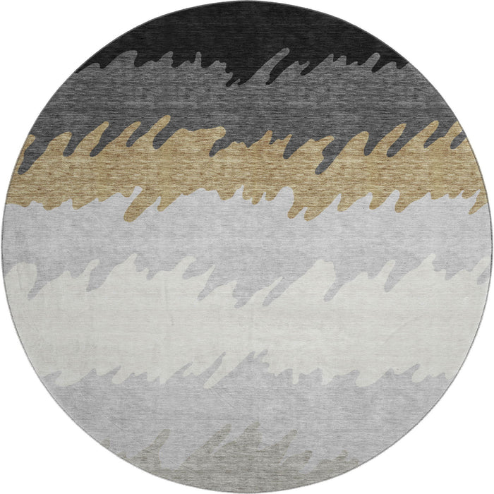 8' Transitional Striped Washable Round Rug With UV Protection - Black