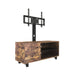 Rustic brown Giga TV stand with push-to-open storage cabinet, wood and glass design for living room or bedroom.